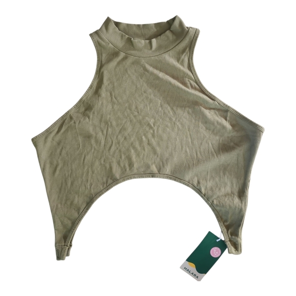 HALARA Tops - NWT Halara Ribbed Bodysuit Tank Top Size XL Olive Green – Snap Closure Stretchy